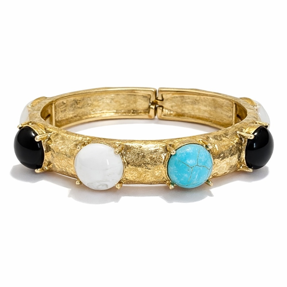 ⚜️ Elegant Gold Bracelet with Black, White, and Turquoise Accents